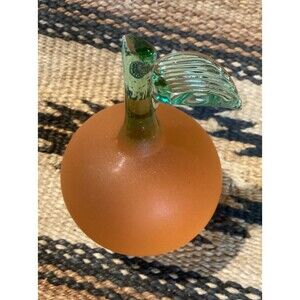 Frosted Glass Art Peach Paperweight by Crowning Touch With Sticker Made Taiwan